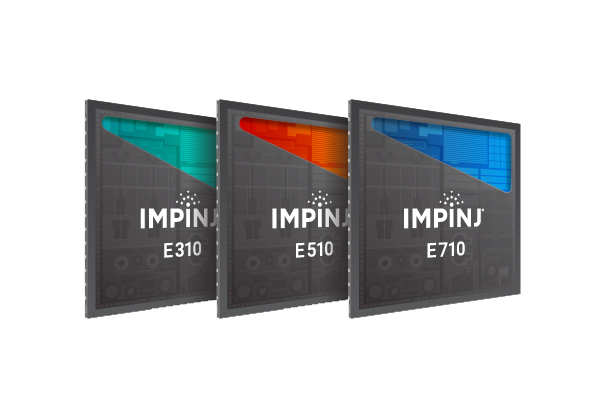 The image showcases a trio of Impinj product models: E310, E