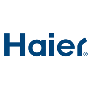 Haier company logo with stylized blue lettering and registered trademark symbol
