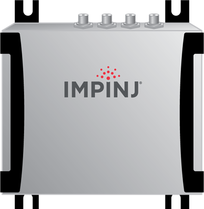 The image showcases a sleek, modern Impinj RFID reader, designed to enhance