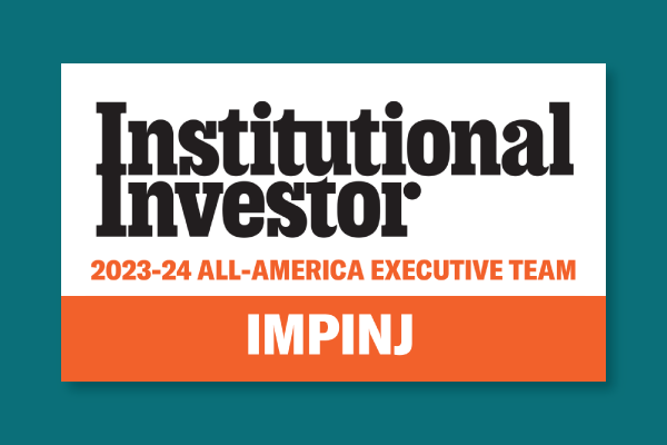 Institutional Investor 2023-24 All-America Executive Team logo with IMPINJ branding on a teal and orange background