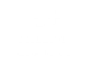 Graphic indicating over 4 million readers deployed with prominent white text on a black background