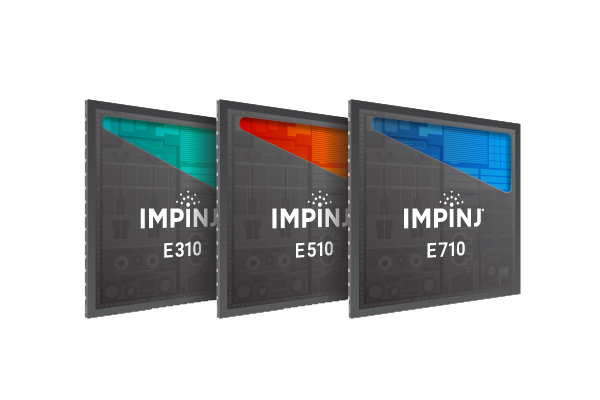 The image showcases a trio of Impinj product models: E310, E