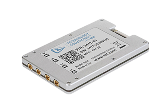 Impinj 3417 four-port RFID reader module with technical details on a semi-transparent background