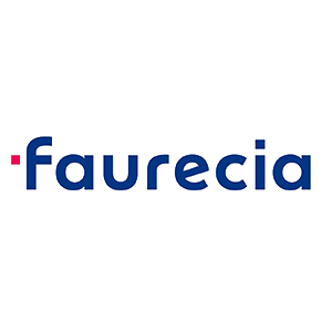 Logo di Faurecia con scritta blu e bandiera francese