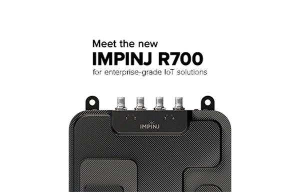 The image showcases the new Impinj R700 reader, designed for enterprise-grade