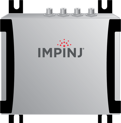 The image showcases a sleek, modern Impinj RFID reader, designed to enhance