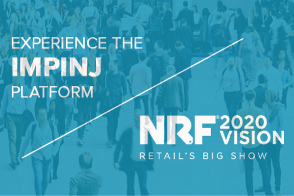 The image showcases a bustling crowd of professionals at the NRF 2020 Vision Retail