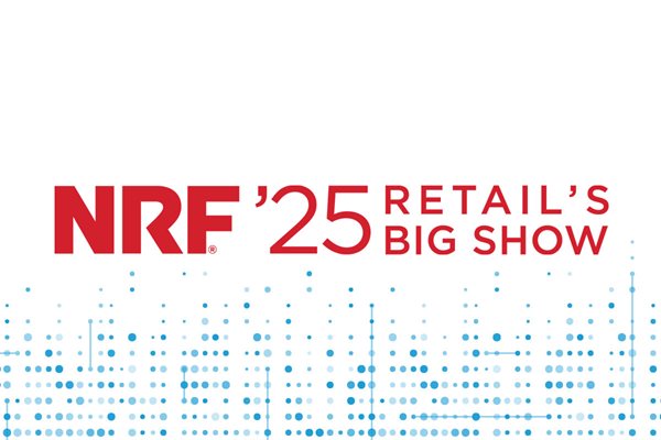 NRF 2025 logo in red above a matrix of blue dots
