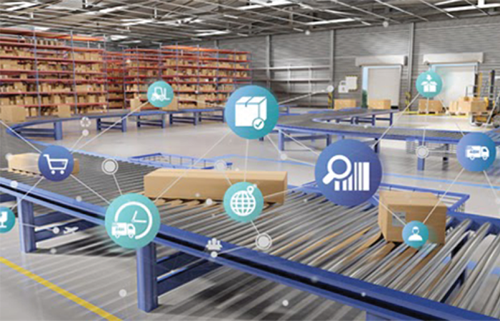 Digital representation of Impinj's inventory management system in a warehouse setting, highlighting real-time data tracking and process optimization.
