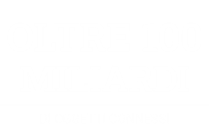 Testo in primo piano che dichiara 'Oltre 100 miliardi di oggetti connessi' su sfondo nero, sottolineando la crescita dell'IoT