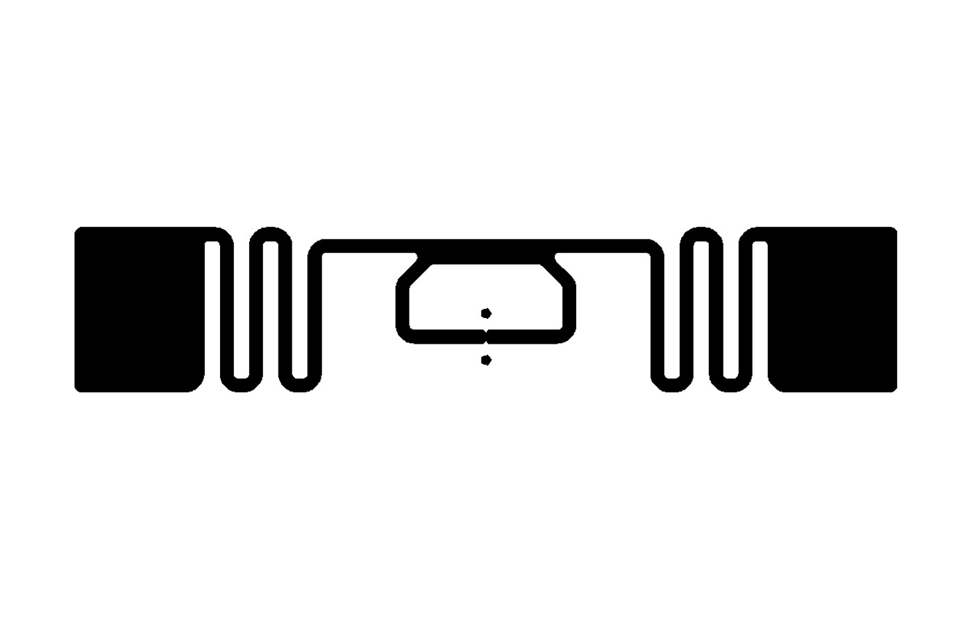 The image depicts a simplified black and white illustration of a Radio-Frequency Identification (