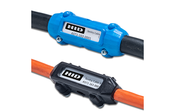 The image showcases two robust HID Sentry Cables with model numbers AST1-163