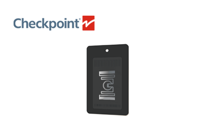 The image showcases a sleek, black Impinj RFID tag, which is a