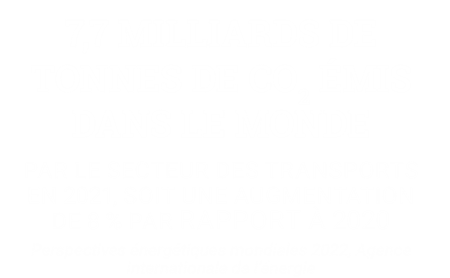 Infographie indiquant 7,7 milliards de tonnes d'émissions de CO2 par les transports en 2021, +8% versus 2020